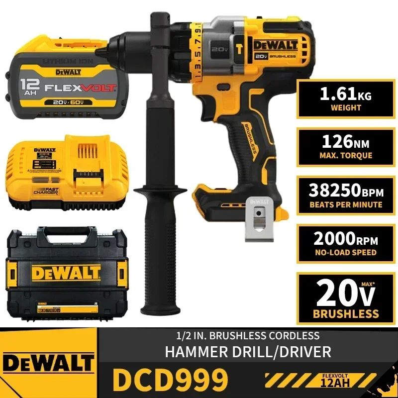 DEWALT DCD999 Akku-Schlagbohrschrauber-Kit 1/2 Zoll, bürstenlos, 20 V, 38.250 Schläge/min, 126 Nm, mit Akku-Ladegerät